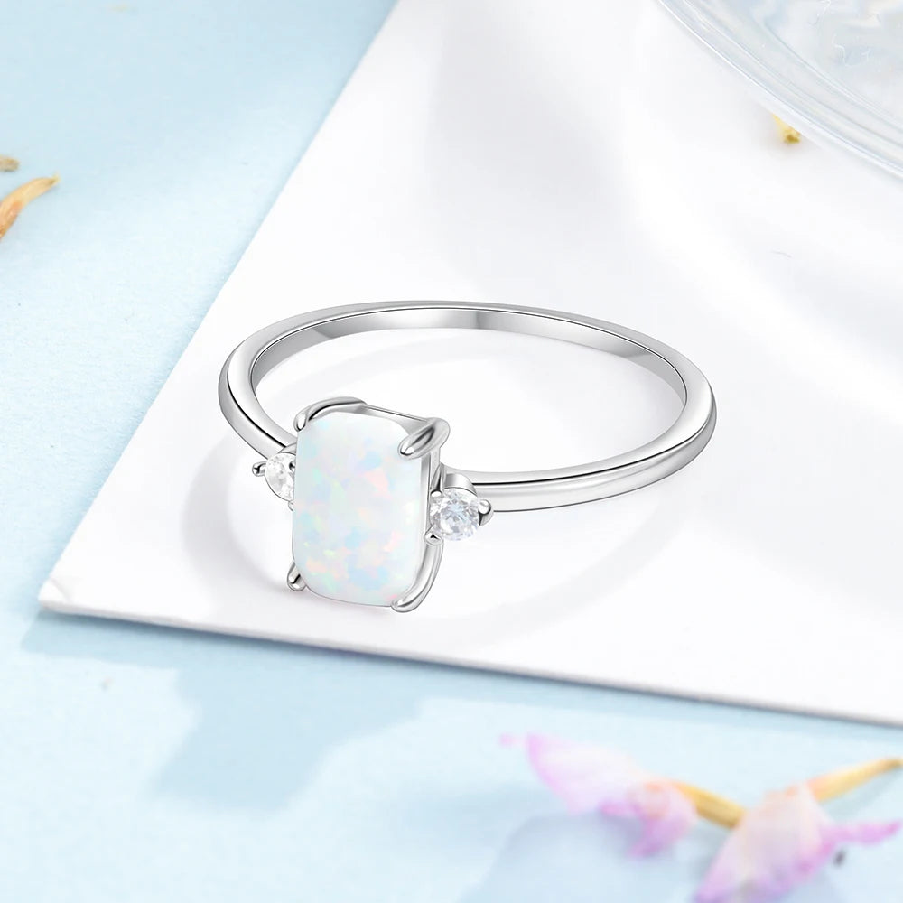 925 Sterling Silver Rings Rectangular Opal with Cubic Zircon for Women Ring Wedding Fine Jewelry Accessories Chistmas Gift - Uknowucme