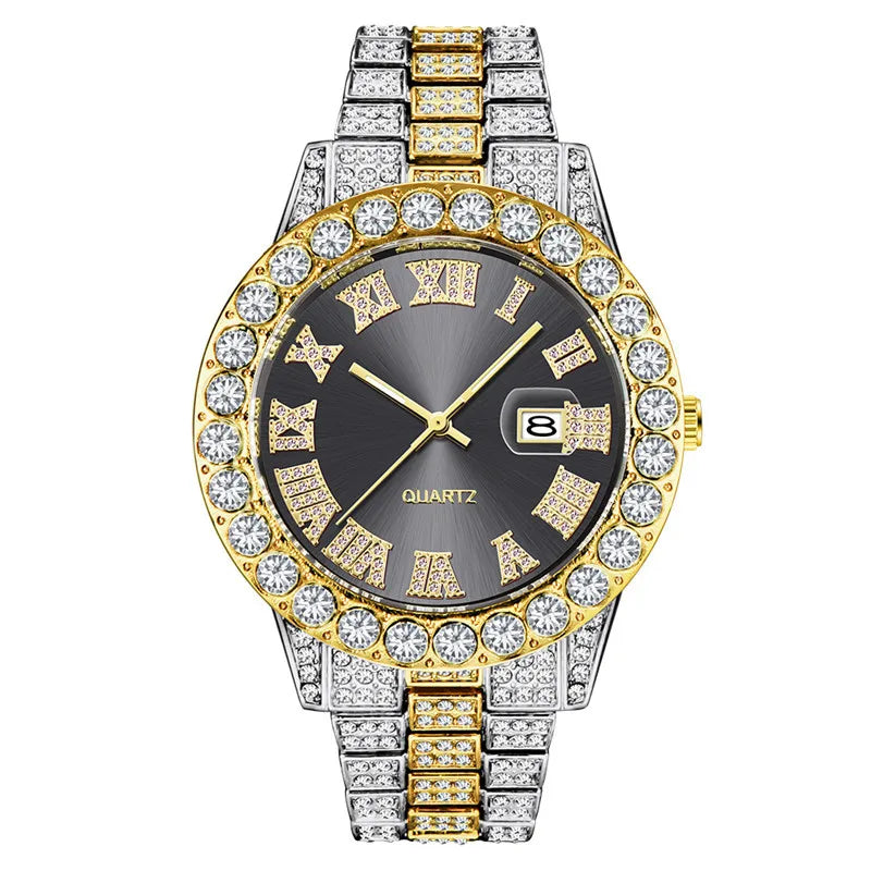 Hip Hop Full Ice Out Analog Quartz Men's Wrist Watches With Micropaved Silver Color Watch For Men Women Fashion Jewelry Gift - Uknowucme