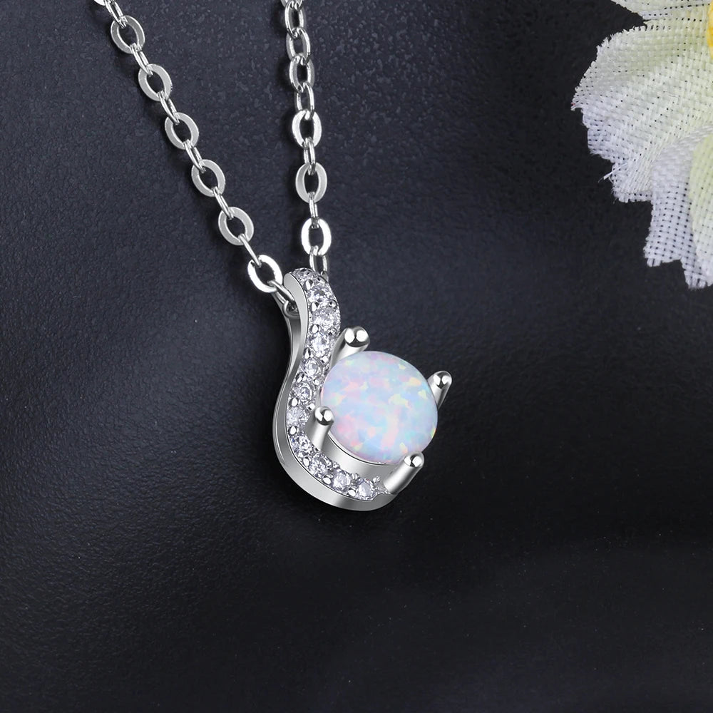 Jewelry Sets for Women Dainty 925 Sterling Silver White Opal Ring Earrings Chain Necklace Wedding Jewelry Sets (Lam Hub Fong) - Uknowucme
