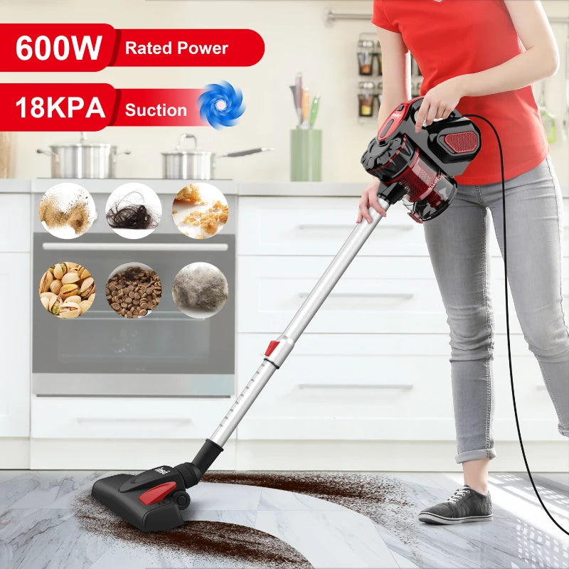 Vacuum Cleaner Corded 18Kpa Powerful Suction 600W Motor Handheld Vacuum Cleaner Multipurpose 3 in 1 Household Cleaning Appliance - Uknowucme