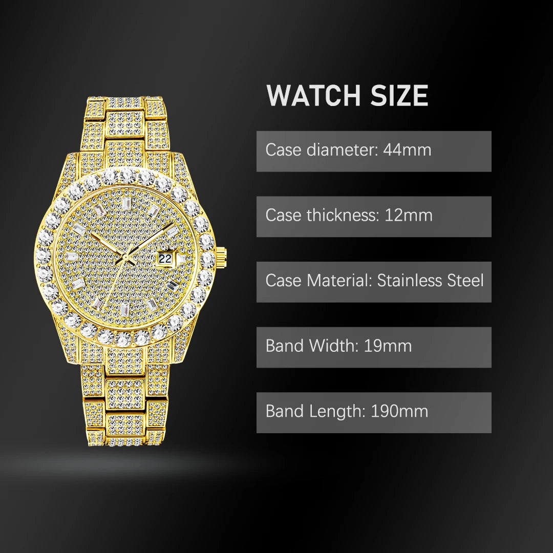 MISSFOX Brand Men Watch Luxury Ice Out Full Big Diamond Silver Bracelet Watch Fashion Dial Quartz Wristwatch Steel Dropshipping - Uknowucme