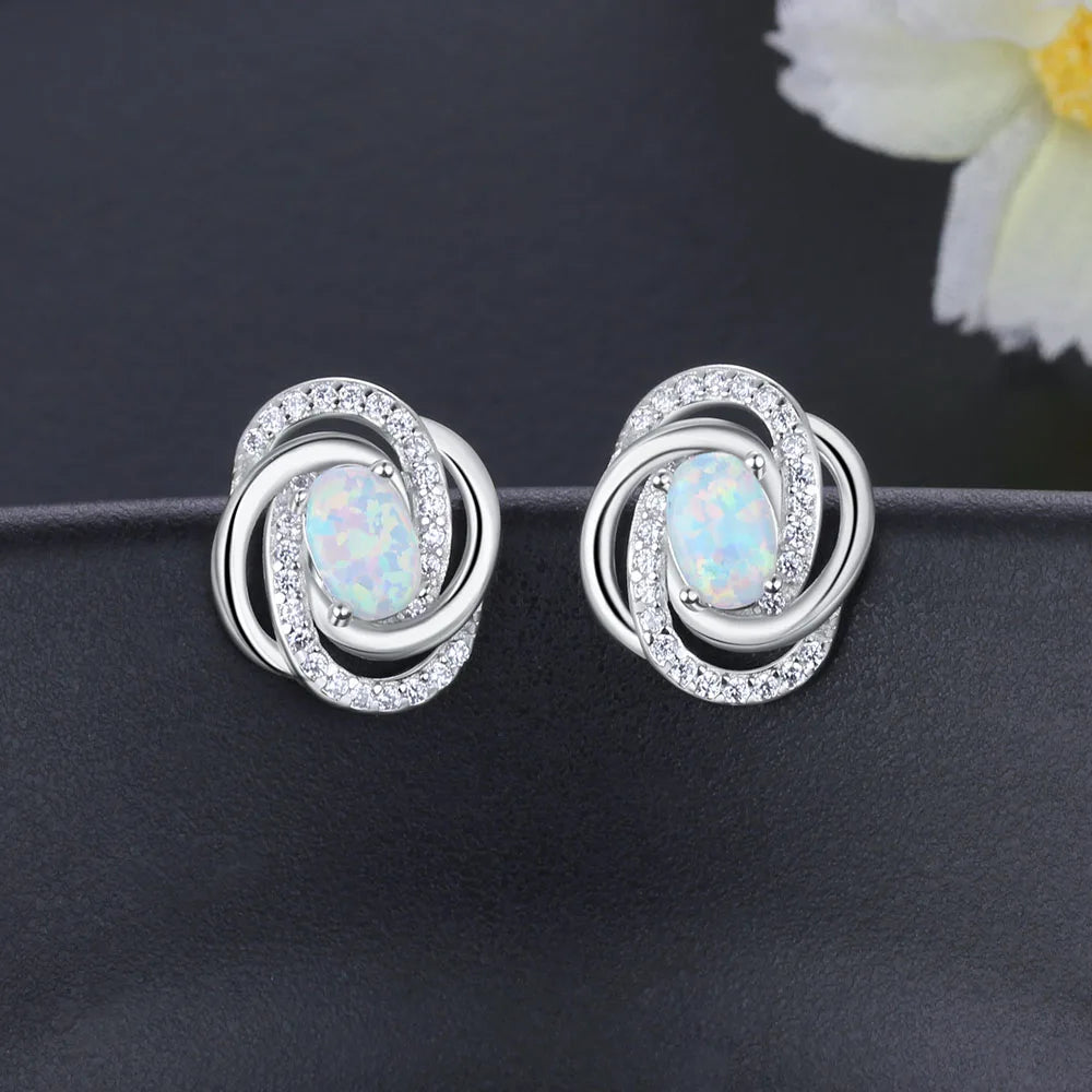 925 Sterling Silver Opal Earrings with Cubic Zirconia Twist Knot Stud Earrings for Women Silver 925 Jewelry Gift (Lam Hub Fong) - Uknowucme