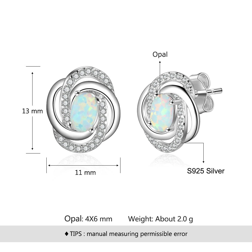 925 Sterling Silver Opal Earrings with Cubic Zirconia Twist Knot Stud Earrings for Women Silver 925 Jewelry Gift (Lam Hub Fong) - Uknowucme