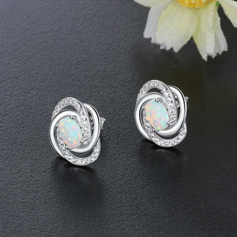 925 Sterling Silver Opal Earrings with Cubic Zirconia Twist Knot Stud Earrings for Women Silver 925 Jewelry Gift (Lam Hub Fong) - Uknowucme
