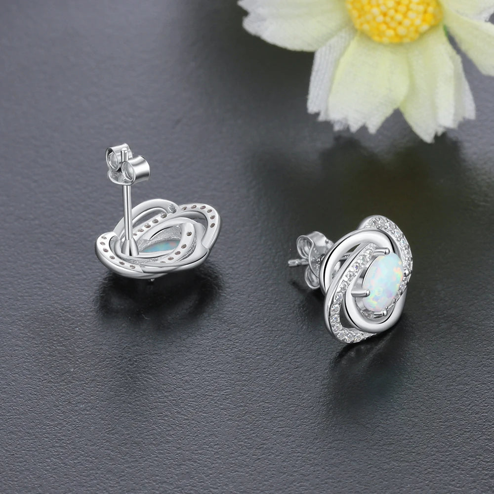 925 Sterling Silver Opal Earrings with Cubic Zirconia Twist Knot Stud Earrings for Women Silver 925 Jewelry Gift (Lam Hub Fong) - Uknowucme