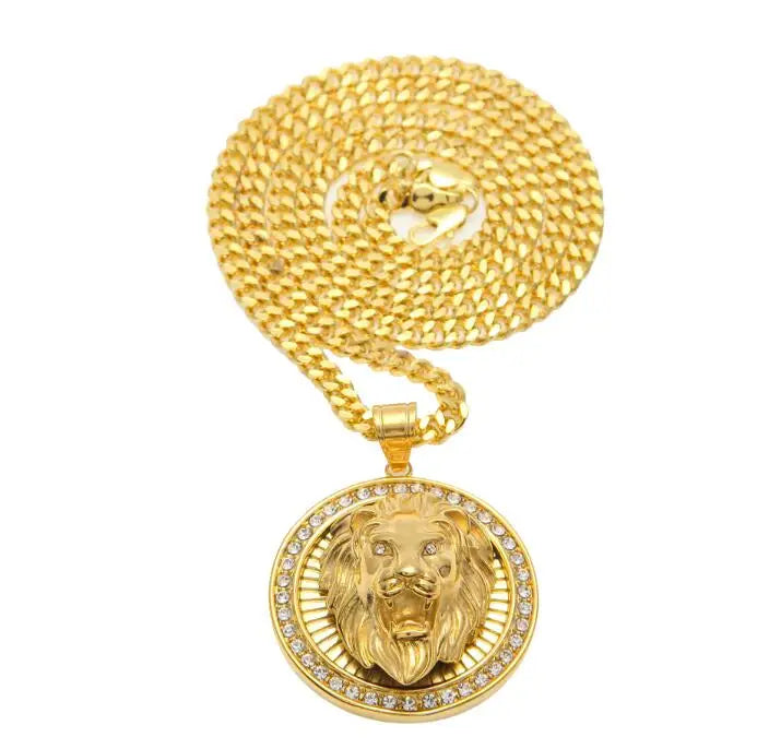 Mens Hip Hop Jewelry Iced Out Gold Color Fashion Bling Bling Lion Head Pendant Men Necklace Gold Color For Gift/present - Uknowucme