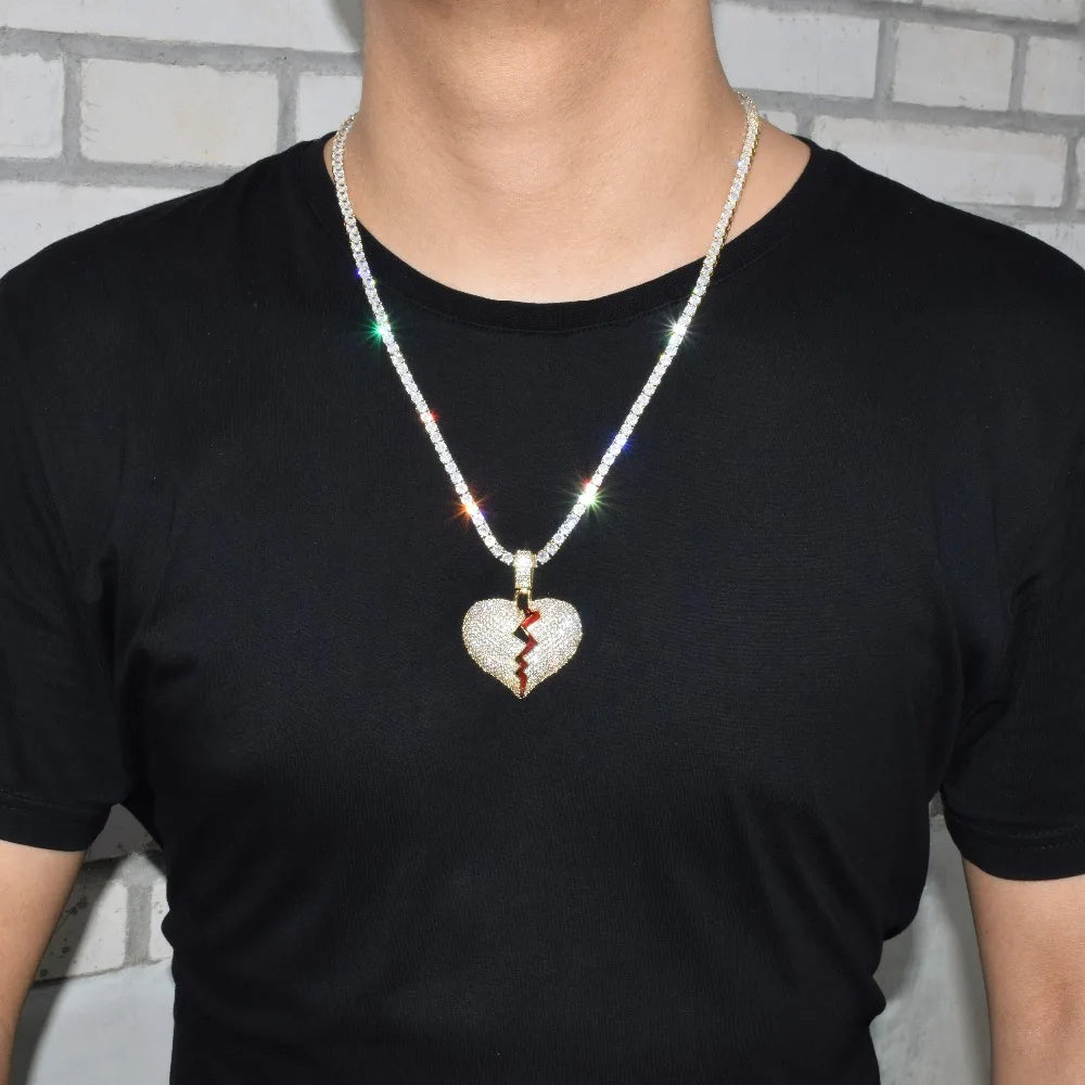 Bubble Letter Broken Heart Necklace & Pendant Charms Chain for Men Real Gold Plated Hip Hop Jewelry - Uknowucme