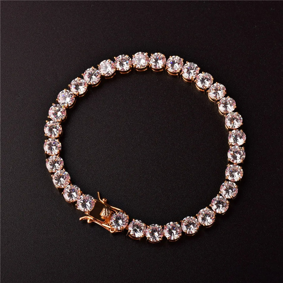Bubble Letter 4mm Mens AAA Cubic Zirconia Tennis Bracelet Chain Hip Hop Jewelry 1 Row Gold Color CZ Bracelet Link Birthday Gift - Uknowucme