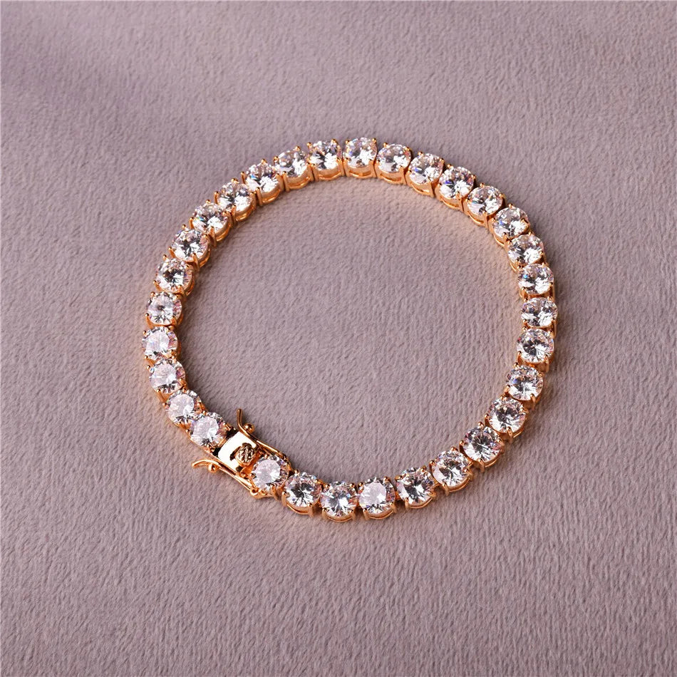 Bubble Letter 4mm Mens AAA Cubic Zirconia Tennis Bracelet Chain Hip Hop Jewelry 1 Row Gold Color CZ Bracelet Link Birthday Gift - Uknowucme