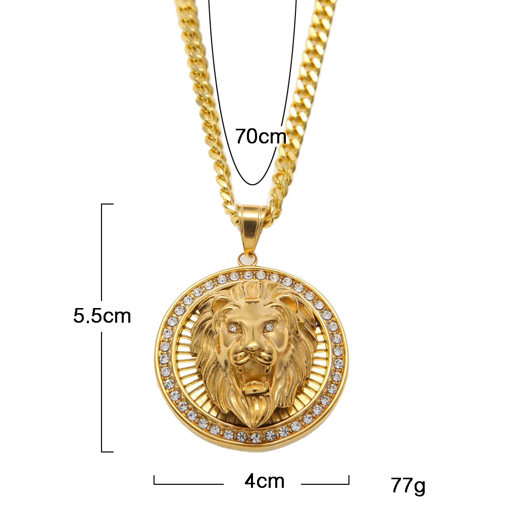 Mens Hip Hop Jewelry Iced Out Gold Color Fashion Bling Bling Lion Head Pendant Men Necklace Gold Color For Gift/present - Uknowucme