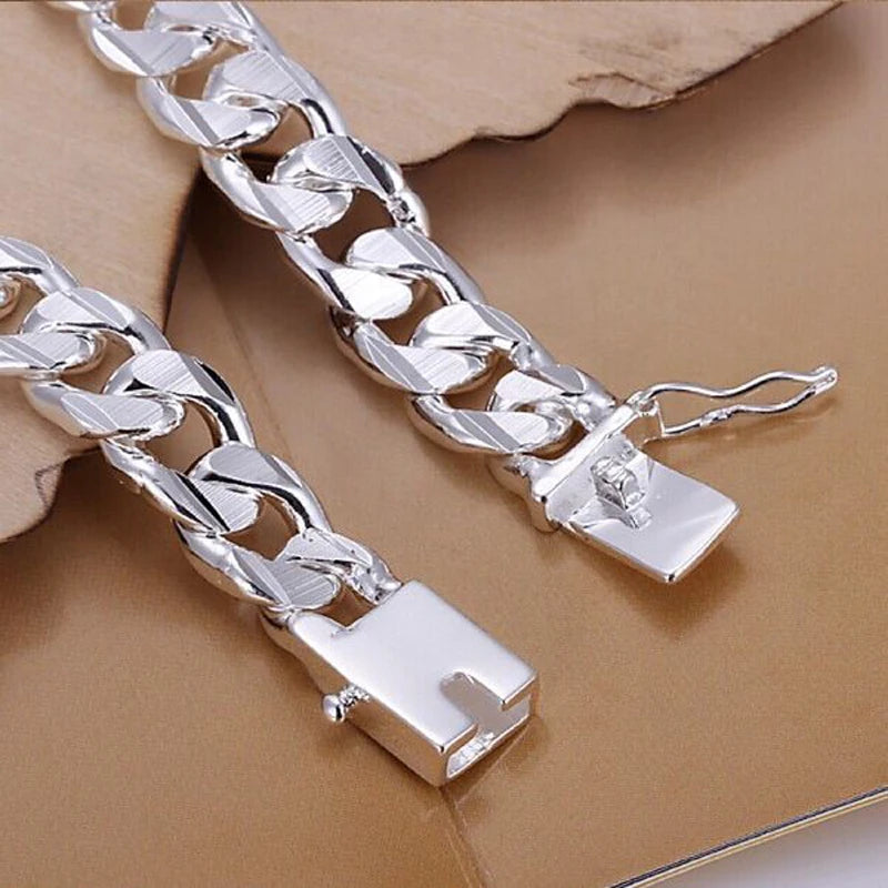 925 Silver 10MM Cuban Chain Bracelet for Women Men 8inch Silver Cuban Link Chain Wristband Classic Rock Heavy Male Jewelry Gift - Uknowucme