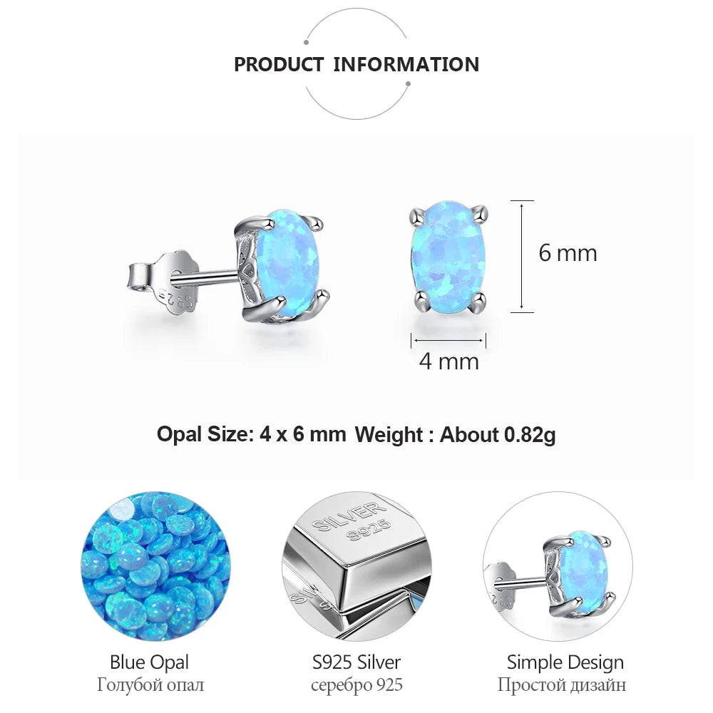 925 Sterling Silver Stud Earrings for Women Cute 4mm Created Oval White Pink Blue Fire Opal Earrings Fine Jewelry (Lam Hub Fong) - Uknowucme