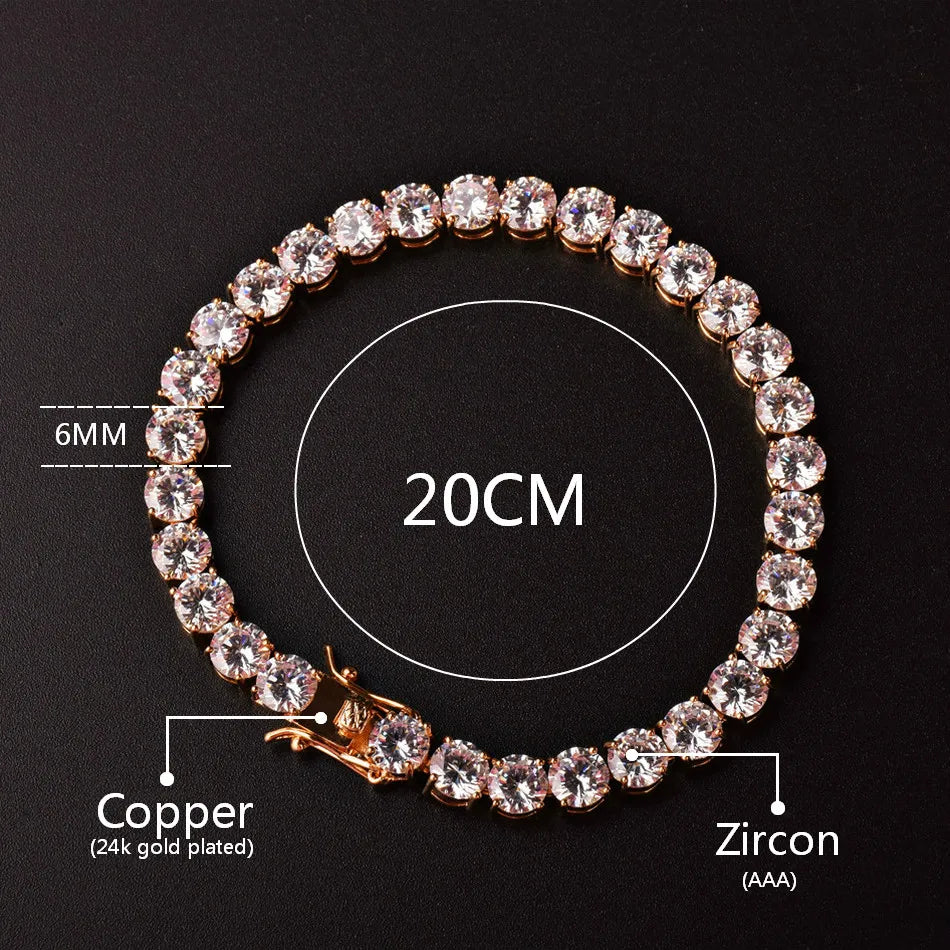 Bubble Letter 4mm Mens AAA Cubic Zirconia Tennis Bracelet Chain Hip Hop Jewelry 1 Row Gold Color CZ Bracelet Link Birthday Gift - Uknowucme