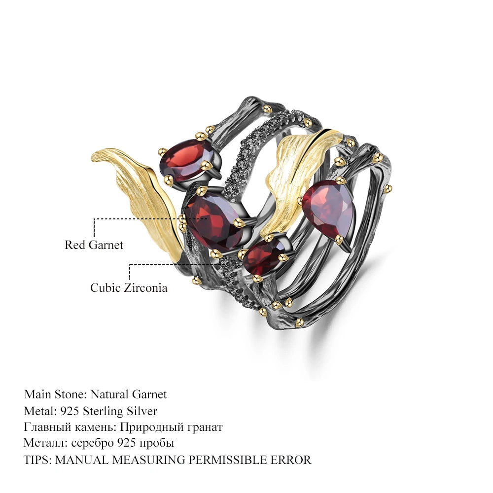 GEM'S BALLET 2.75Ct Natural Red Garnet Gemstone Finger Ring 925 Sterling Sliver Vintage Gothic Rings For Women Fine Jewelry - Uknowucme