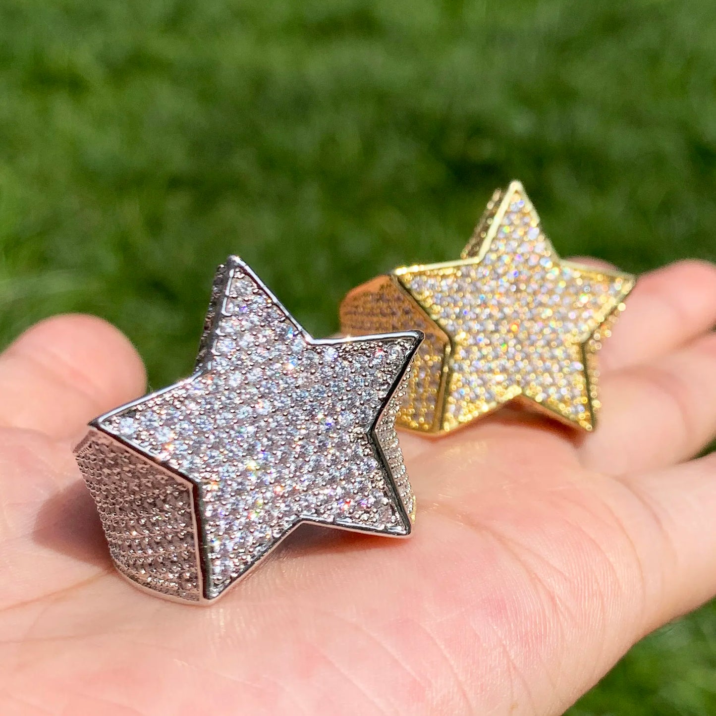 Bubble Letter Men Star Rings Charm Gold Color Full Zircon Fashion Hip Hop Rock Jewelry Bague Homme - Uknowucme