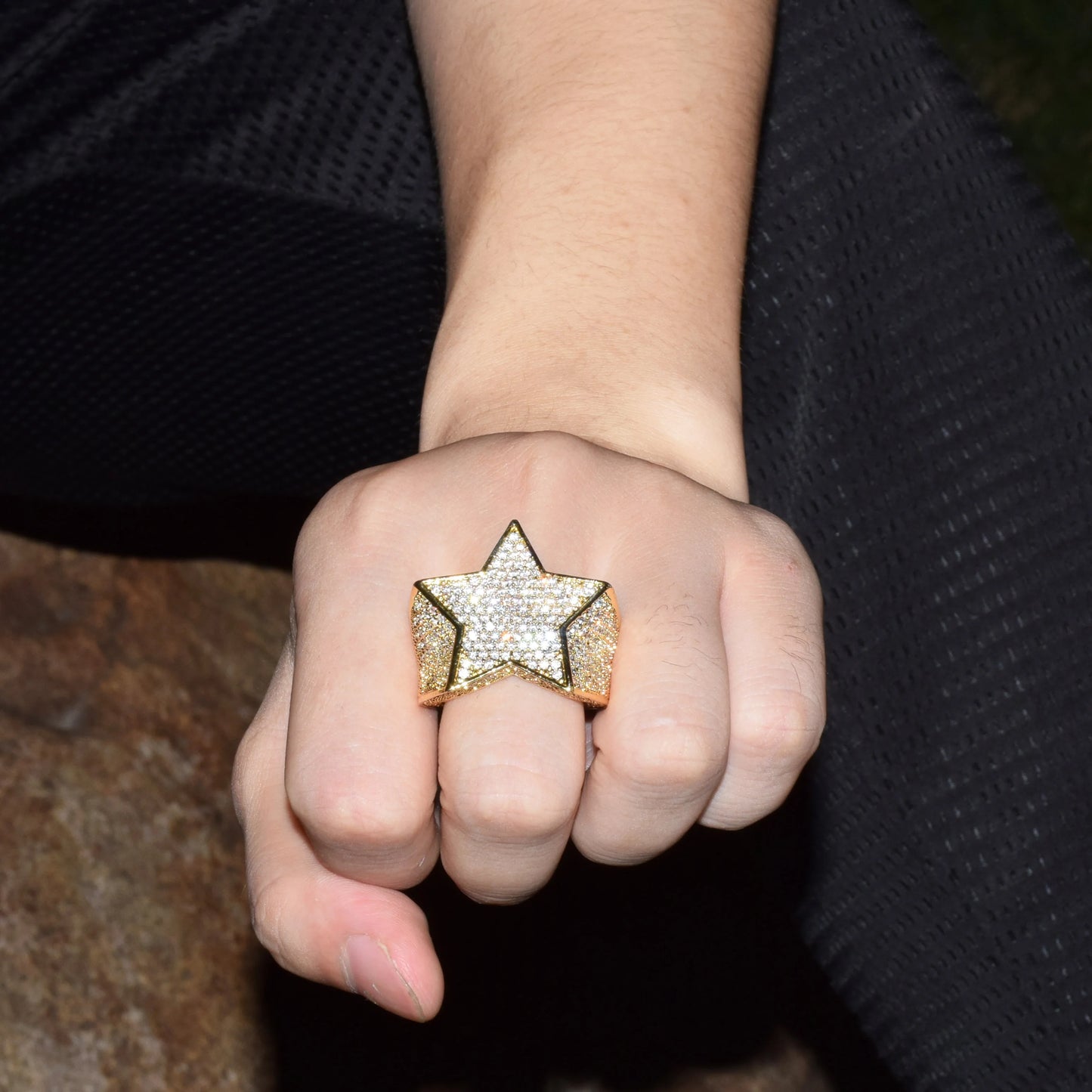 Bubble Letter Men Star Rings Charm Gold Color Full Zircon Fashion Hip Hop Rock Jewelry Bague Homme - Uknowucme