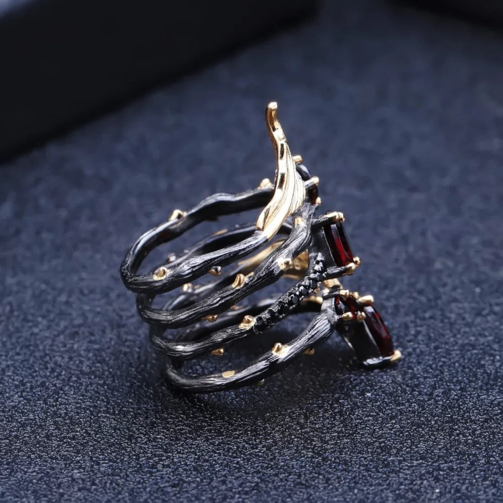 GEM'S BALLET 2.75Ct Natural Red Garnet Gemstone Finger Ring 925 Sterling Sliver Vintage Gothic Rings For Women Fine Jewelry - Uknowucme