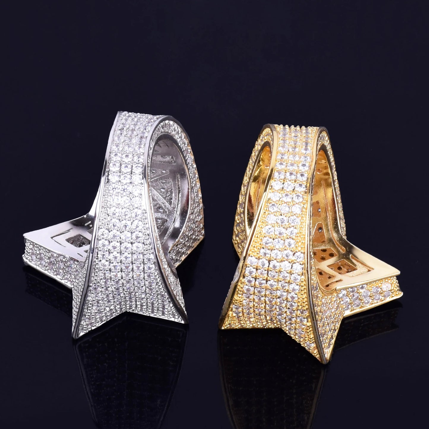 Bubble Letter Men Star Rings Charm Gold Color Full Zircon Fashion Hip Hop Rock Jewelry Bague Homme - Uknowucme