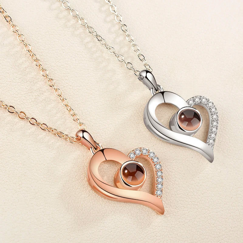 Letter Necklace 100 languages I love you Projection Pendant Necklace Women Jewelry Collier Femme Bijoux 2022 best friends Gifts - Uknowucme