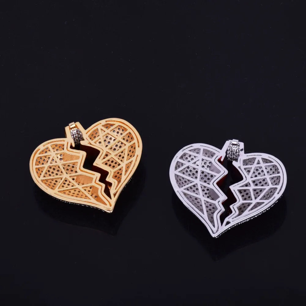 Bubble Letter Broken Heart Necklace & Pendant Charms Chain for Men Real Gold Plated Hip Hop Jewelry - Uknowucme