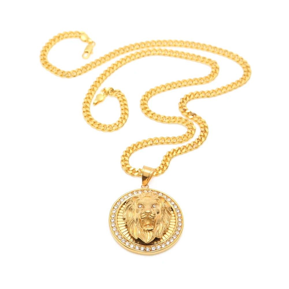 Mens Hip Hop Jewelry Iced Out Gold Color Fashion Bling Bling Lion Head Pendant Men Necklace Gold Color For Gift/present - Uknowucme