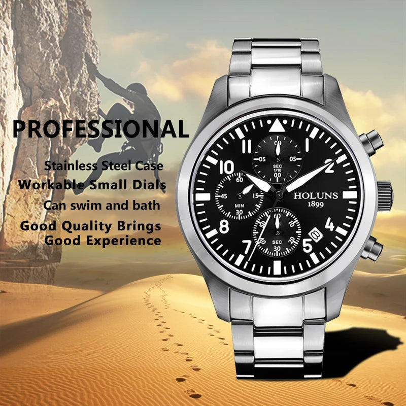 Original HOLUNS man brand Watch multifunctional sports male chronograph fashion business luminous luxury denim military watches - Uknowucme