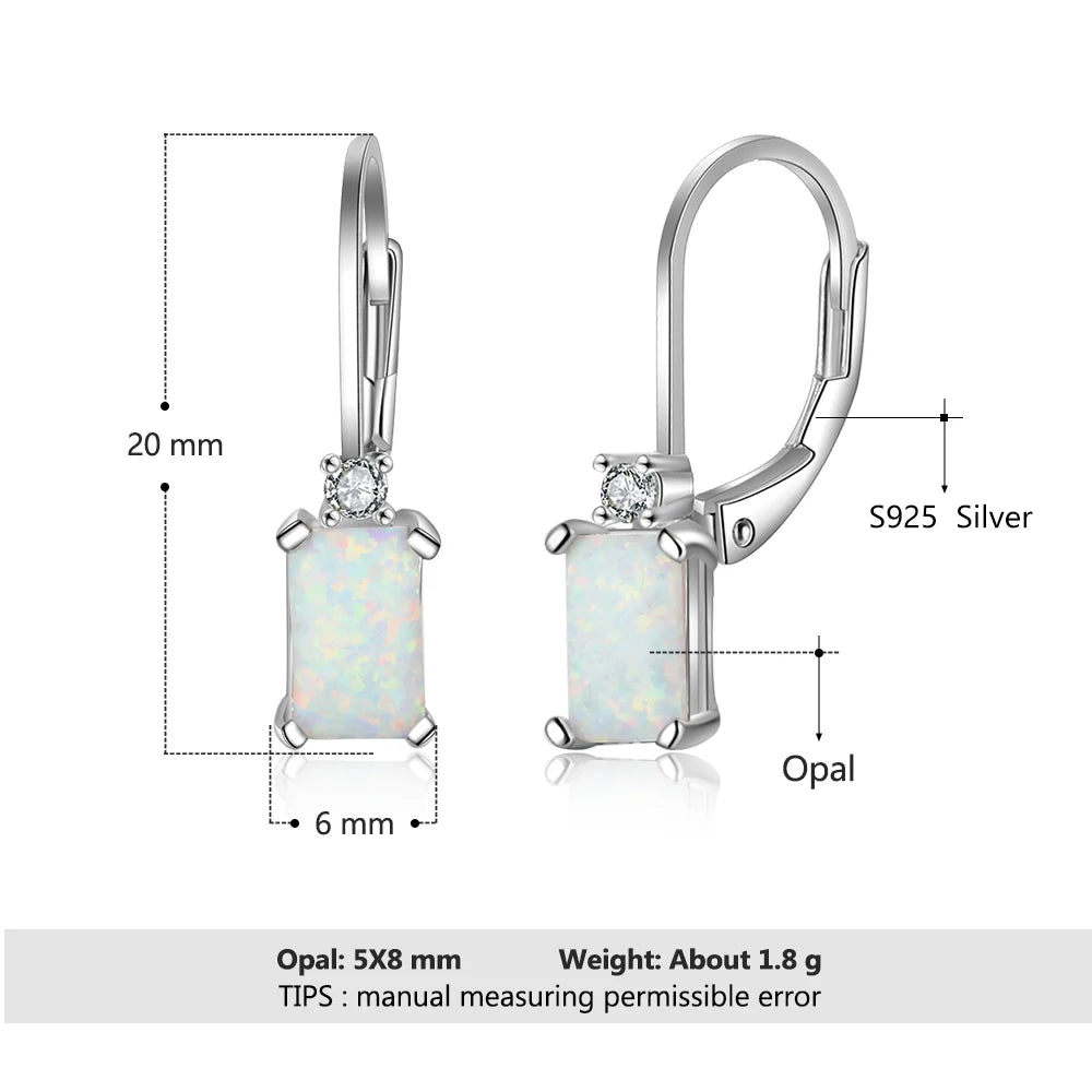 925 Sterling Silver Earrings Rectangular Created White Opal Earrings Fine Jewelry Accessories for Women Wedding Anniversary Gift - Uknowucme