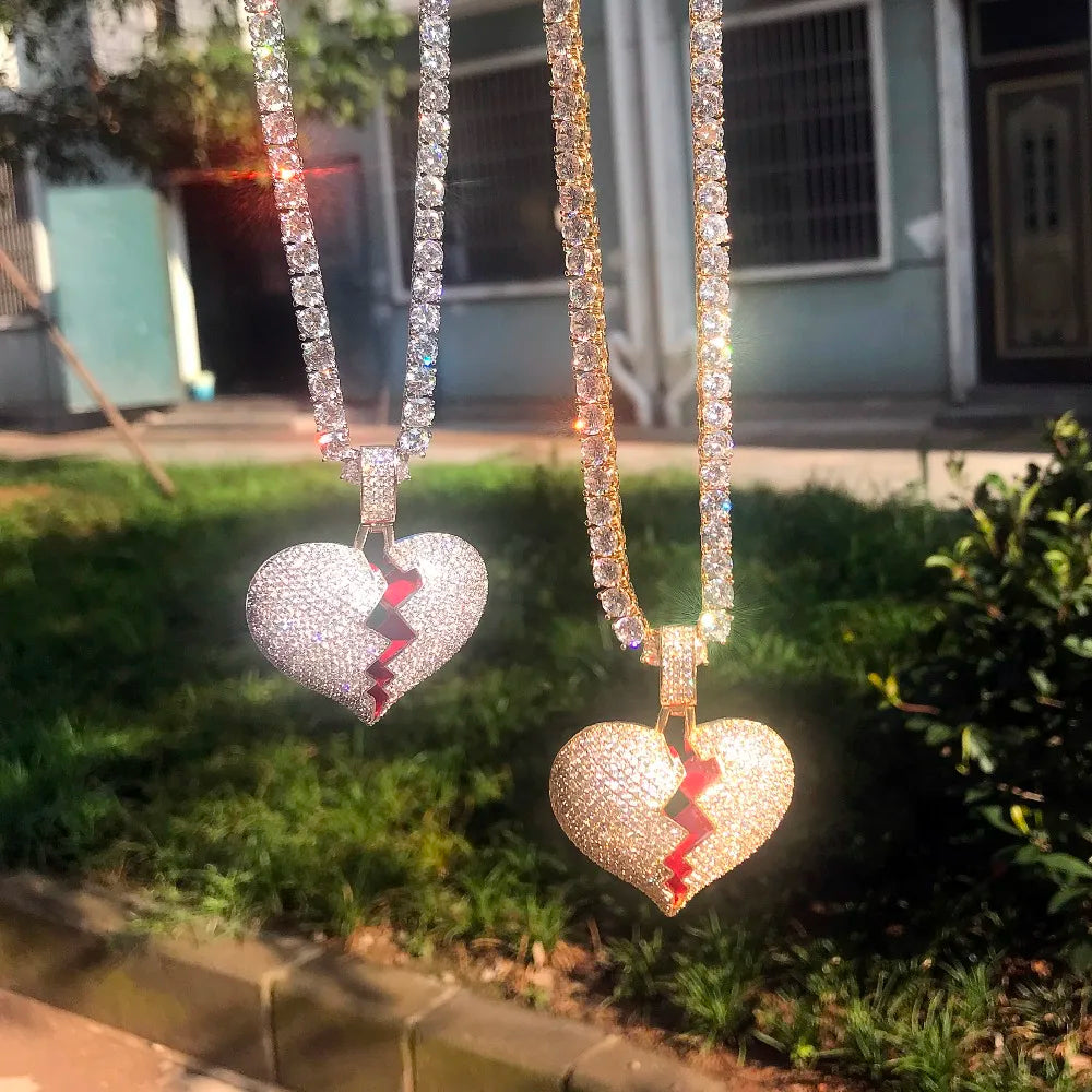 Bubble Letter Broken Heart Necklace & Pendant Charms Chain for Men Real Gold Plated Hip Hop Jewelry - Uknowucme