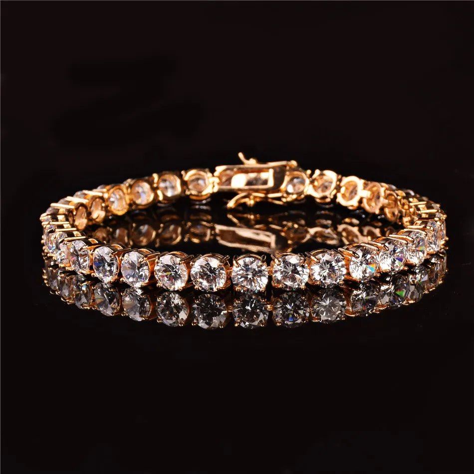 Bubble Letter 4mm Mens AAA Cubic Zirconia Tennis Bracelet Chain Hip Hop Jewelry 1 Row Gold Color CZ Bracelet Link Birthday Gift - Uknowucme