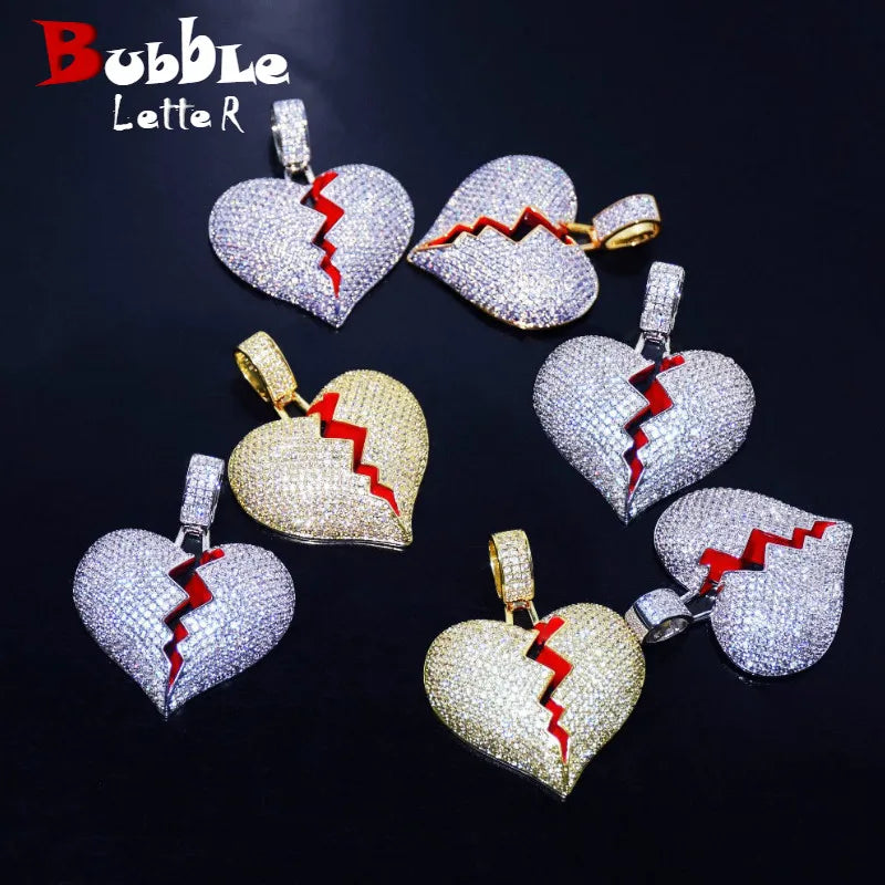 Bubble Letter Broken Heart Necklace & Pendant Charms Chain for Men Real Gold Plated Hip Hop Jewelry - Uknowucme