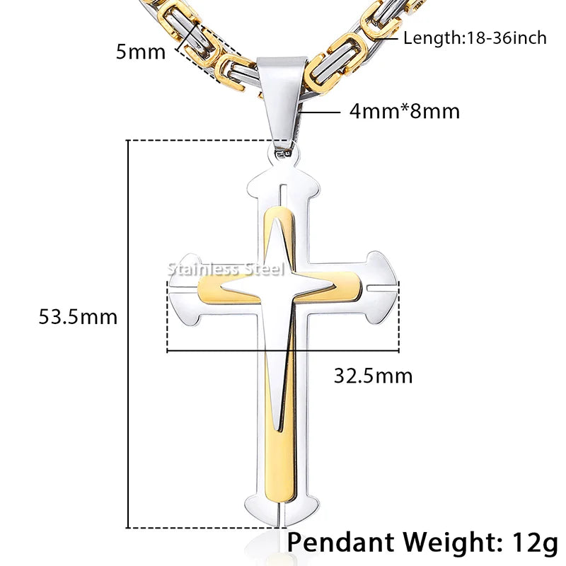 Men's Cross Necklace Gold Color Black Cross Pendant Stainless Steel Byzantine Chain Necklace 2020 Hip Hop Male Jewelry KP180 - Uknowucme