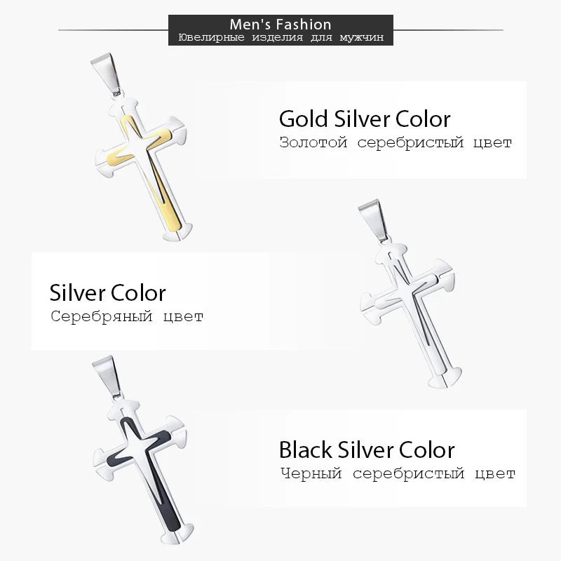 Men's Cross Necklace Gold Color Black Cross Pendant Stainless Steel Byzantine Chain Necklace 2020 Hip Hop Male Jewelry KP180 - Uknowucme