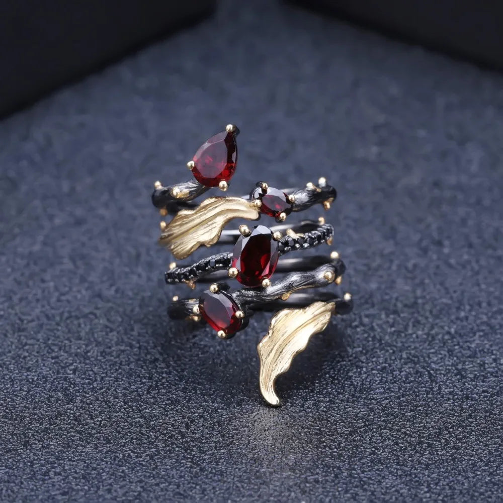 GEM'S BALLET 2.75Ct Natural Red Garnet Gemstone Finger Ring 925 Sterling Sliver Vintage Gothic Rings For Women Fine Jewelry - Uknowucme