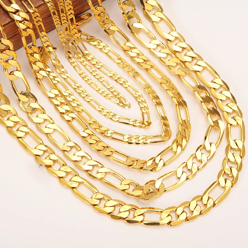 Bangrui 3mm 4mm 5mm 6mm 7mm 9mm 10mm Width Fashion Classic gold Color figaro Chain link chain Necklace bracelet men Jewelrygift - Uknowucme