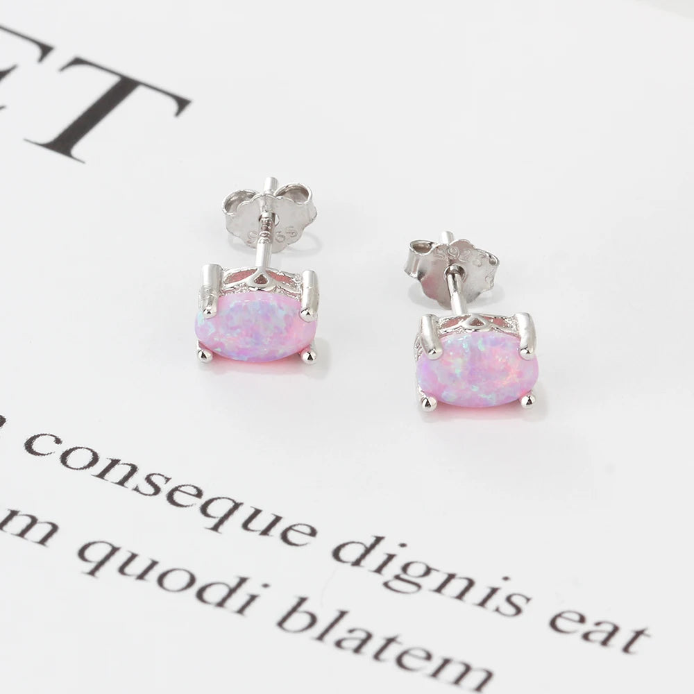 925 Sterling Silver Oval Pink Fire Opal Earrings for Women Fashion Korean Earrings Fine Jewelry Wedding Gift (Lam Hub Fong) - Uknowucme