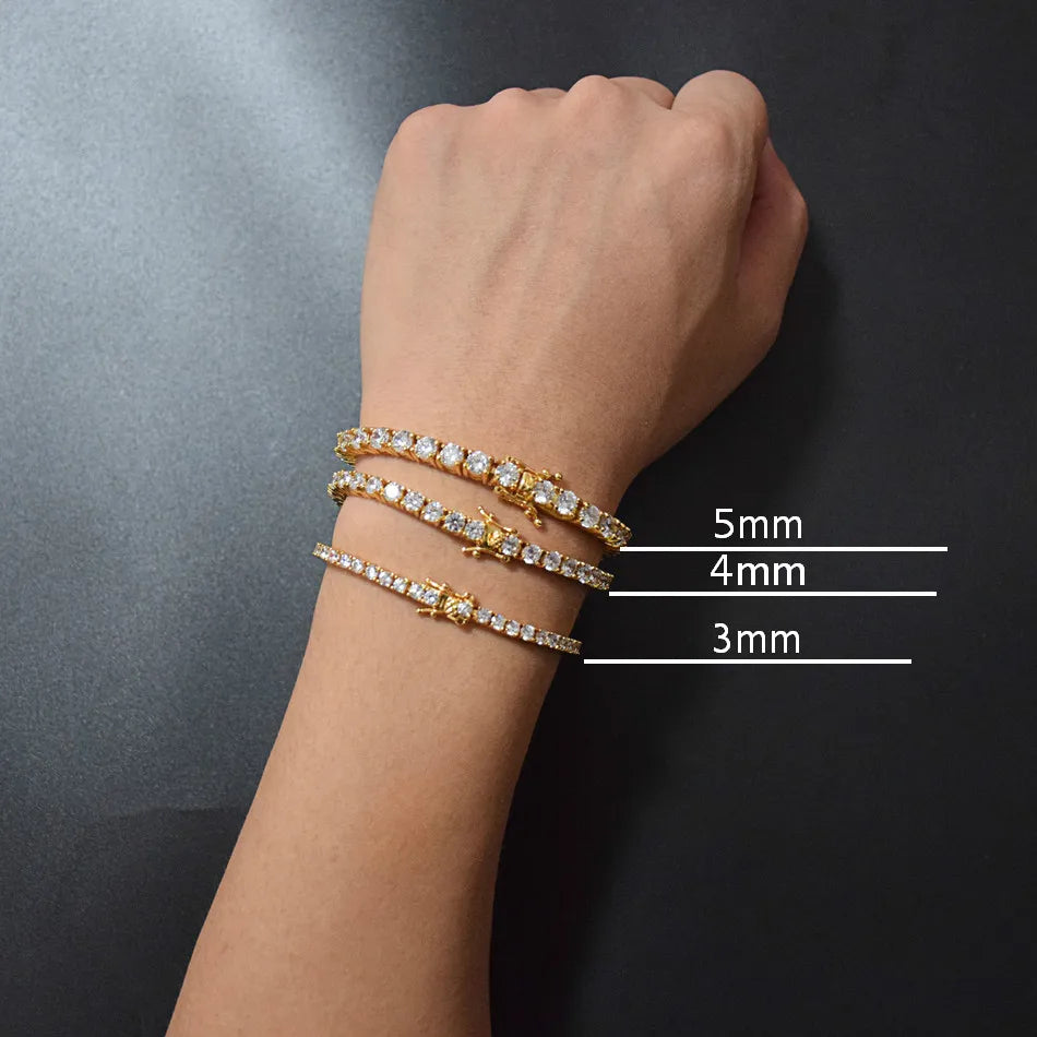 Bubble Letter 4mm Mens AAA Cubic Zirconia Tennis Bracelet Chain Hip Hop Jewelry 1 Row Gold Color CZ Bracelet Link Birthday Gift - Uknowucme