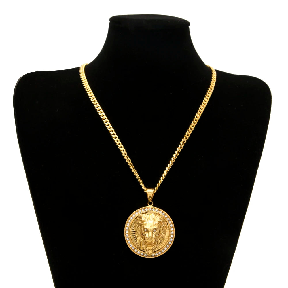 Mens Hip Hop Jewelry Iced Out Gold Color Fashion Bling Bling Lion Head Pendant Men Necklace Gold Color For Gift/present - Uknowucme