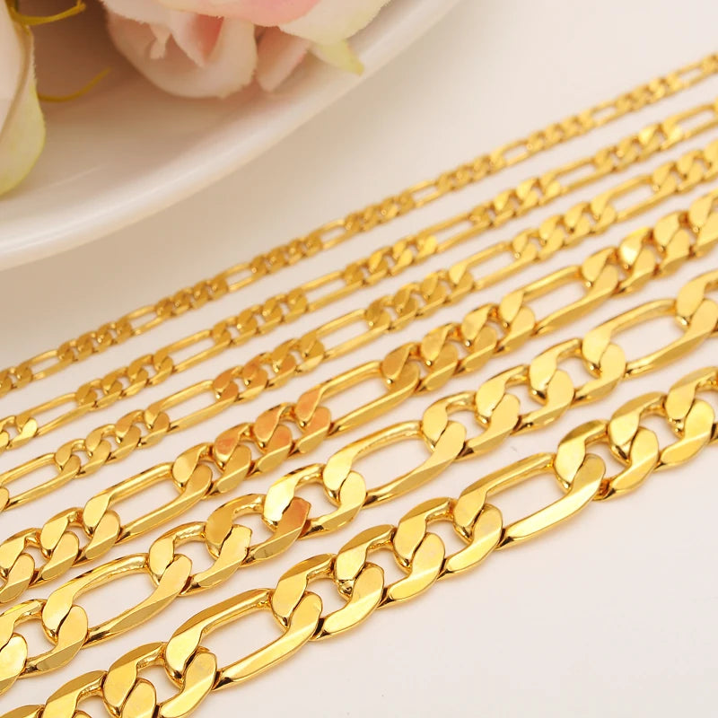 Bangrui 3mm 4mm 5mm 6mm 7mm 9mm 10mm Width Fashion Classic gold Color figaro Chain link chain Necklace bracelet men Jewelrygift - Uknowucme