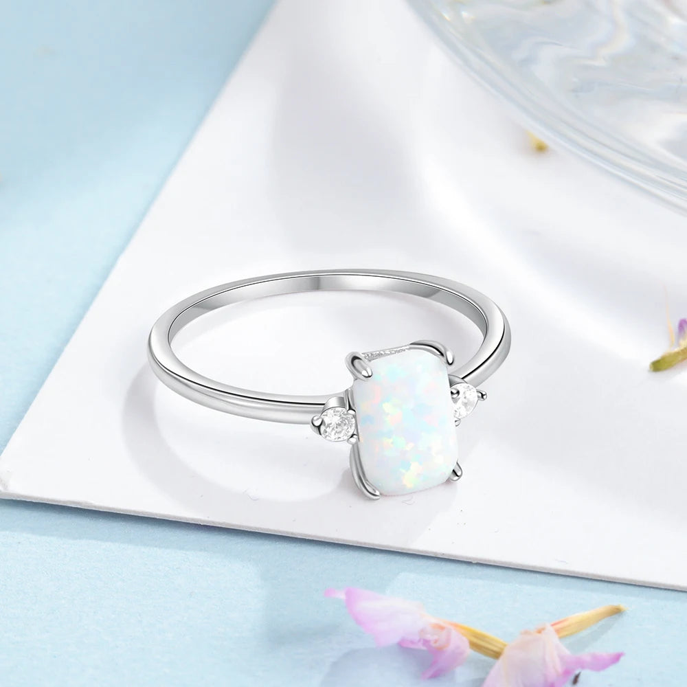 925 Sterling Silver Rings Rectangular Opal with Cubic Zircon for Women Ring Wedding Fine Jewelry Accessories Chistmas Gift - Uknowucme