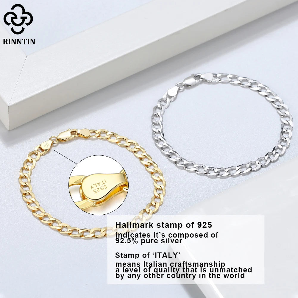 Rinntin 925 Sterling Silver Handmade 3mm Cuban Chain Bracelet for Men Women Italian Silver Link Chain Bracelet Jewelry SB123 - Uknowucme