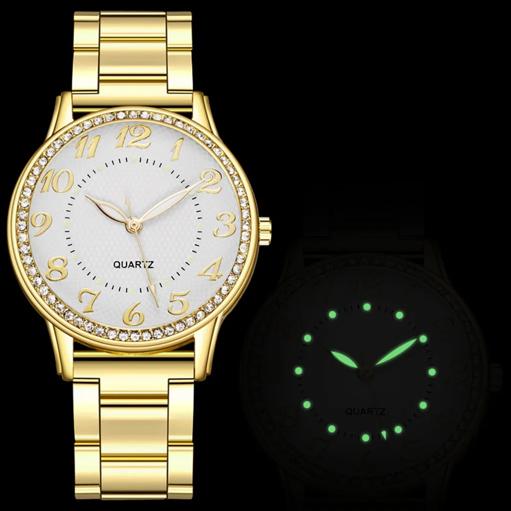 Brand Women Watches Fashion Circular Ladies Quartz Watch Bracelet Set Golden Dial Simple Rose Gold Mesh Luxury Watches Women#3 - Uknowucme