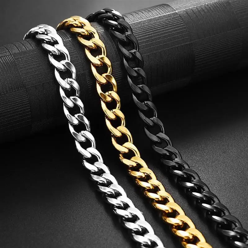 Stainless Steel Chain Necklace for Men Women Curb Cuban Link Chain Gold Color Silver Color Punk Choker Fashion Male Jewelry Gift - Uknowucme