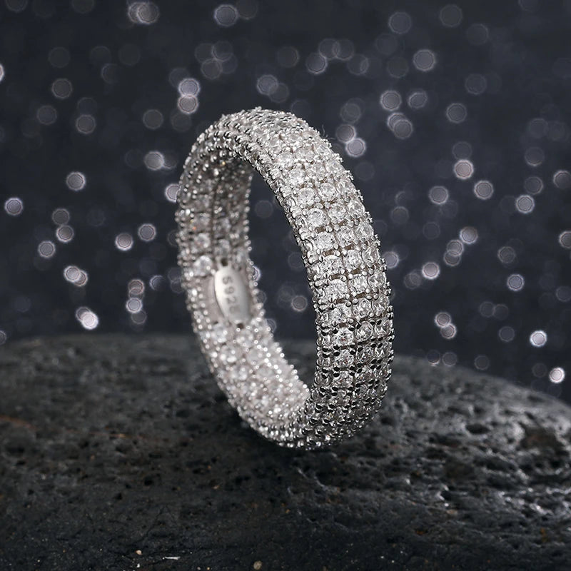 Hip Hop Real 925 Sterling Stamp Ring Luxury Full Cubic Zircon Gold Charm Jewelry Punk Male Women Finger Rings Size 7-10 Unisex - Uknowucme