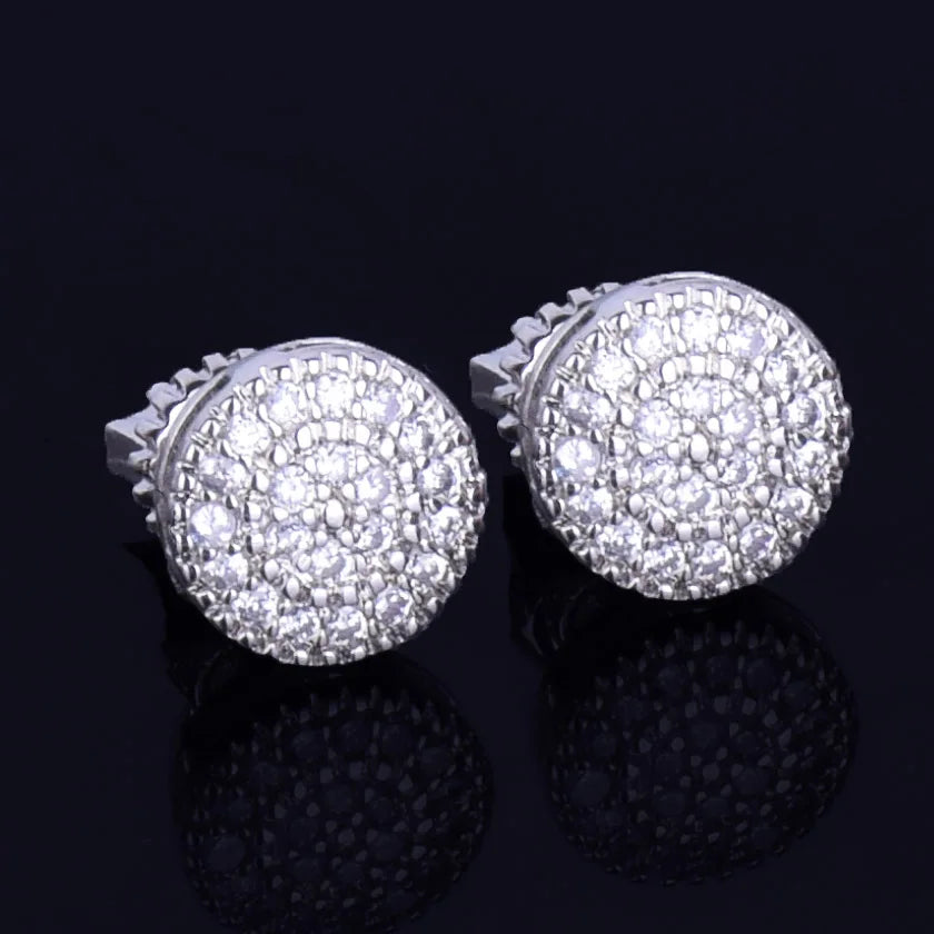 8MM Gold Color Small Round Stud Earring AAAA Cubic Zircon Screw Back Men Fashion Hip Hop Jewelry - Uknowucme