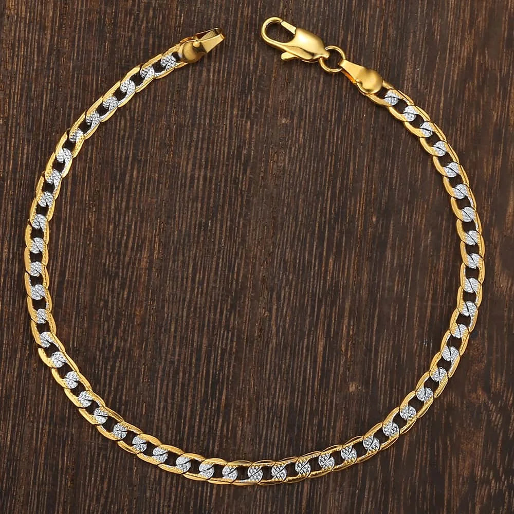 4mm Flat Hammered Curb Cuban Necklace Bracelet Set Gold Color Mix Silver Color for Women Men Jewelry Set GN64A - Uknowucme