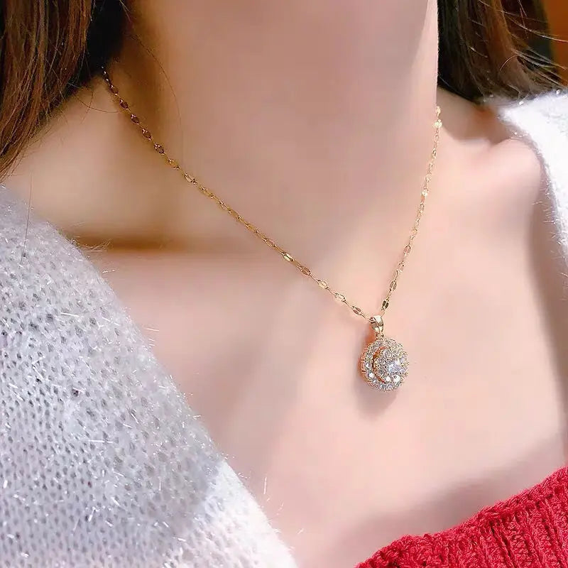 HOYON No fading 18K Gold One Eye Necklace Women's Jewelry Diamond Style Bijoux Femme Collares Natural Gem Pendant with Necklace - Uknowucme