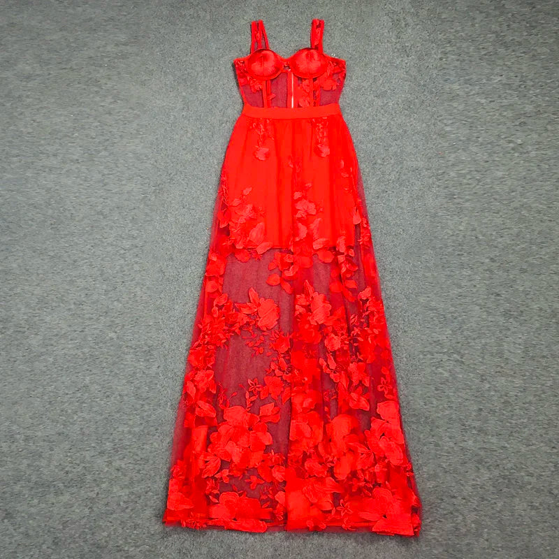 Red Color Celebrity Fashion Dress Sleeveless Sexy Backless Lace Long Dress Women's Wedding Party Dress Top Quality - Uknowucme