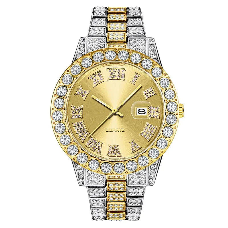 Hip Hop Full Ice Out Analog Quartz Men's Wrist Watches With Micropaved Silver Color Watch For Men Women Fashion Jewelry Gift - Uknowucme