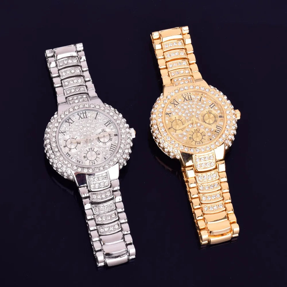 Hip Hop Men's Women Watch Small Dial Military Quartz Clock Luxury Rhinestone Business Waterproof 19.2 cm - Uknowucme