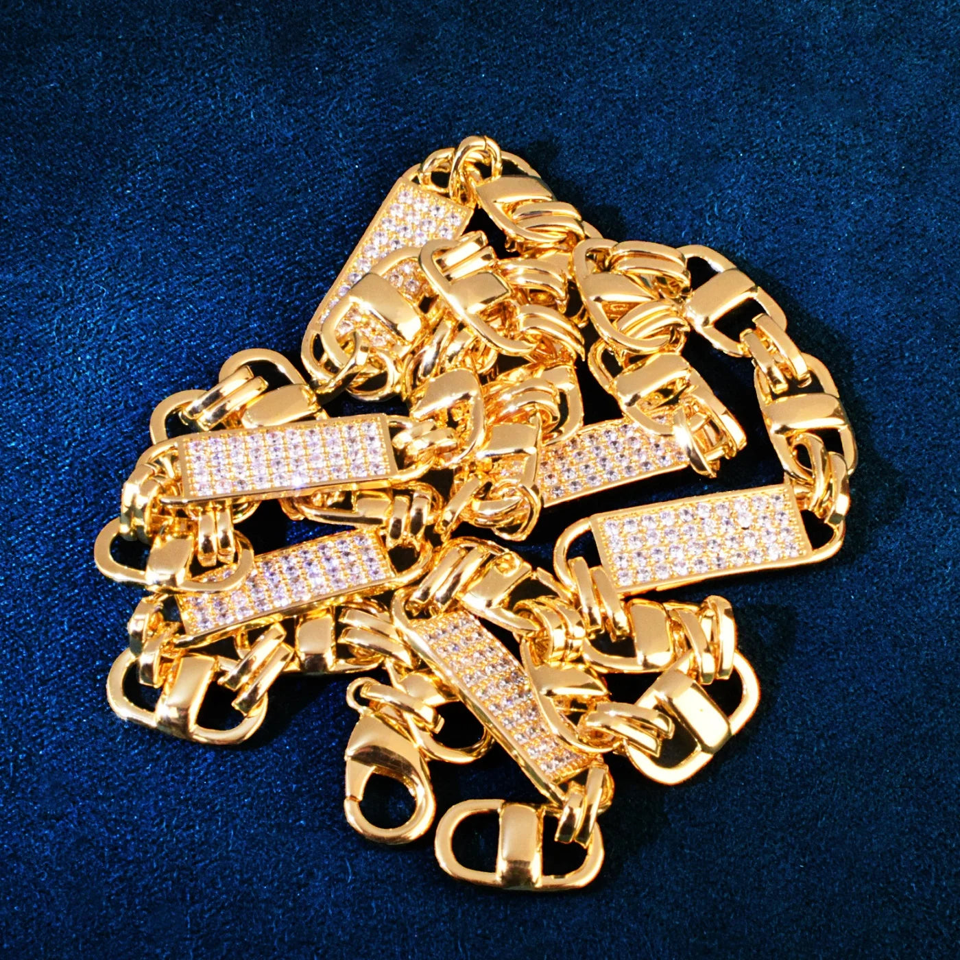 8mm Square Clustered Cuban Chain Necklace For Men Hip Hop Link Gold Color Bling Zirconia Fashion Rock Jewelry - Uknowucme